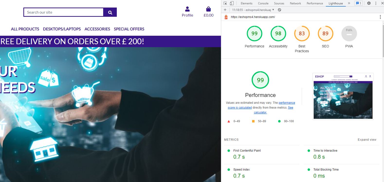 Testing on Lighthouse Reports Home