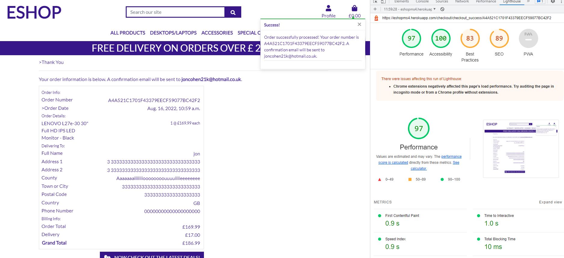 Testing on Lighthouse Reports Order
