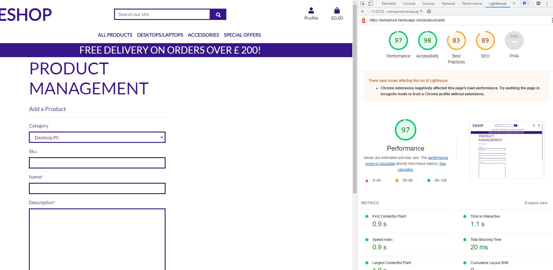 Testing on Lighthouse Reports Product Management