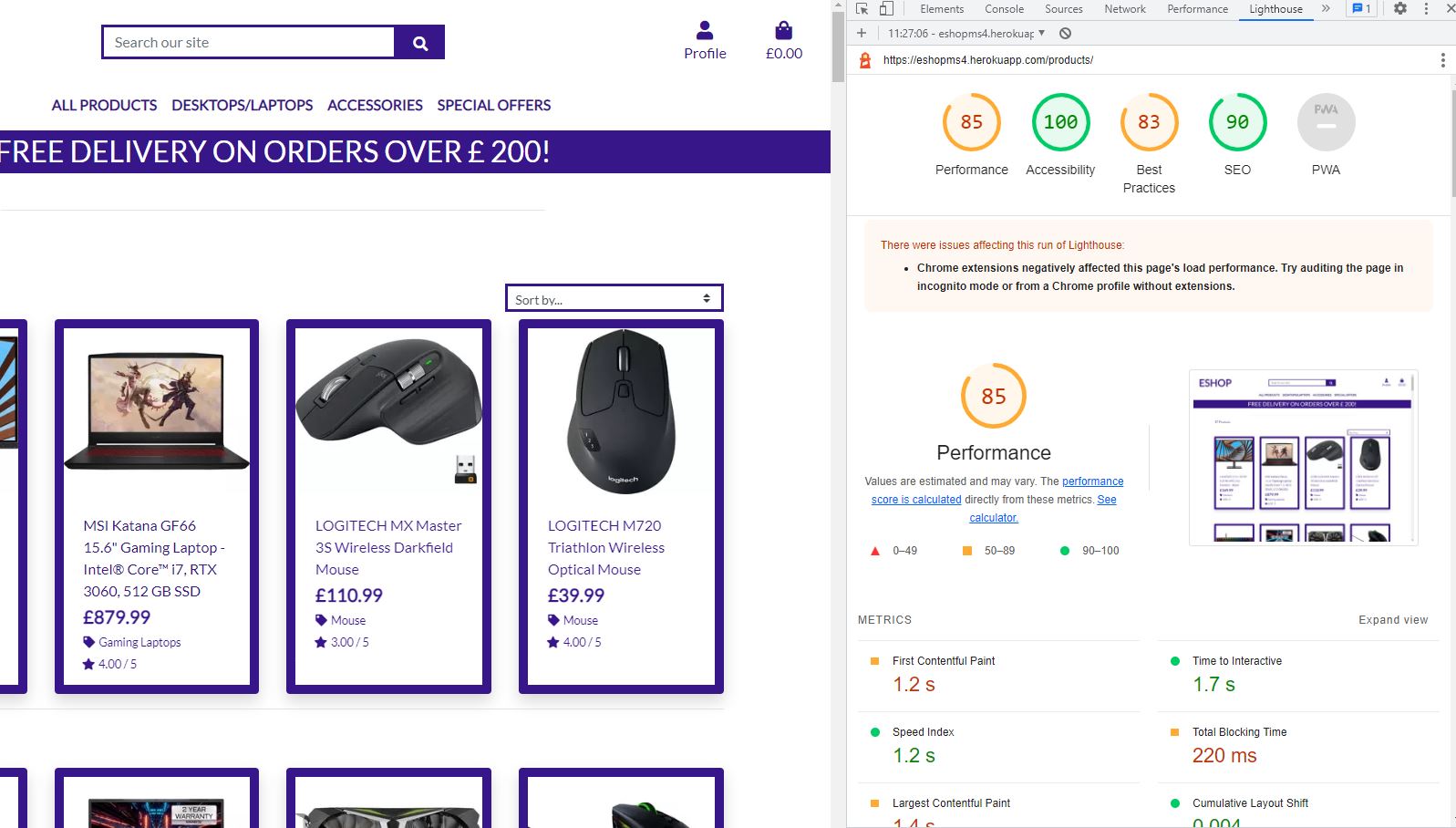 Testing on Lighthouse Reports Products