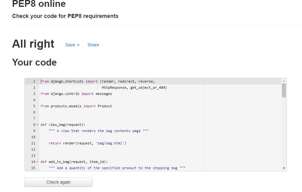 Testing on Pep8 shopping bag