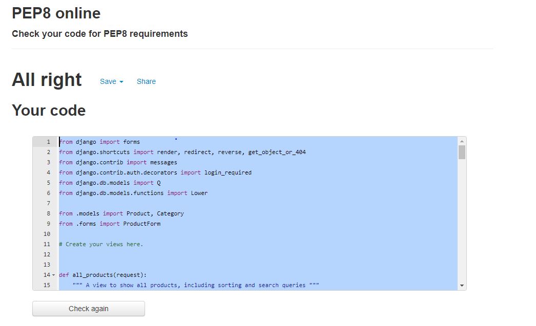 Testing on Pep8 product views