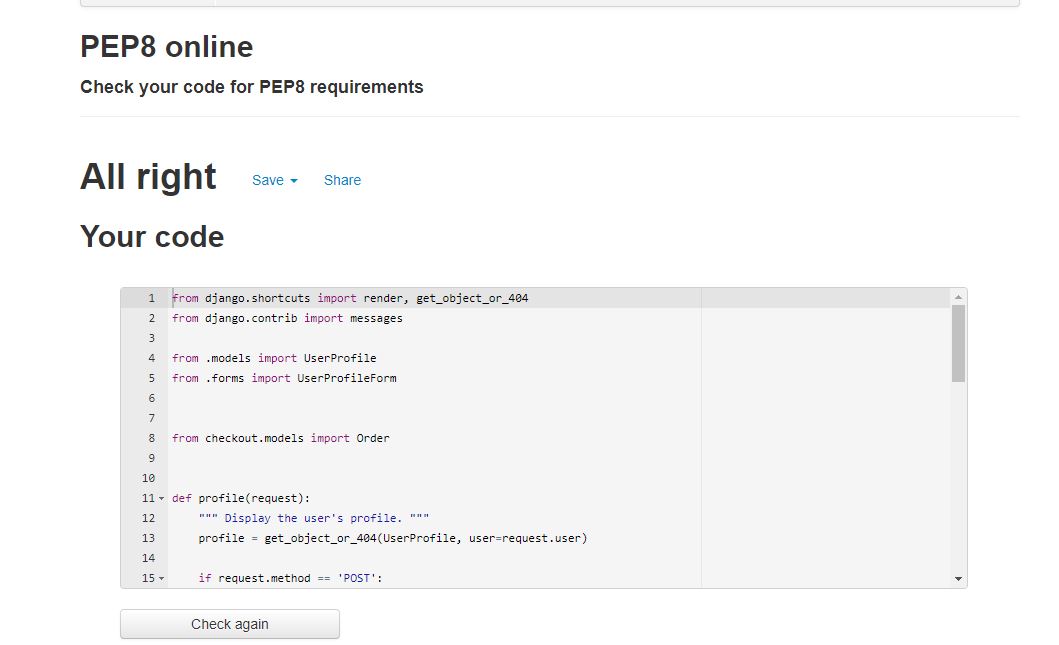 Testing on Pep8 profile views