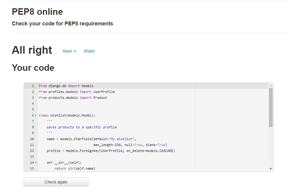 Testing on Pep8 wishlist models