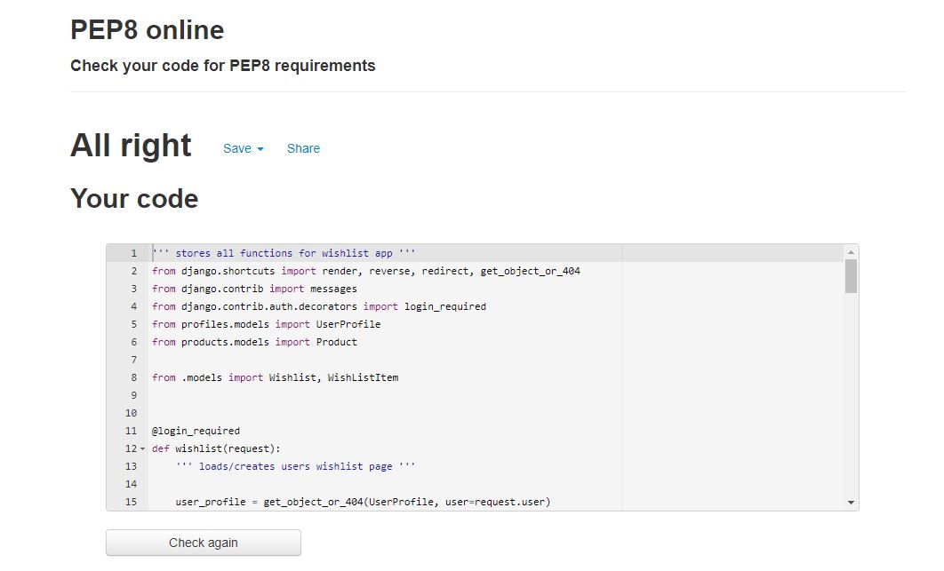 Testing on Pep8 wishlist views